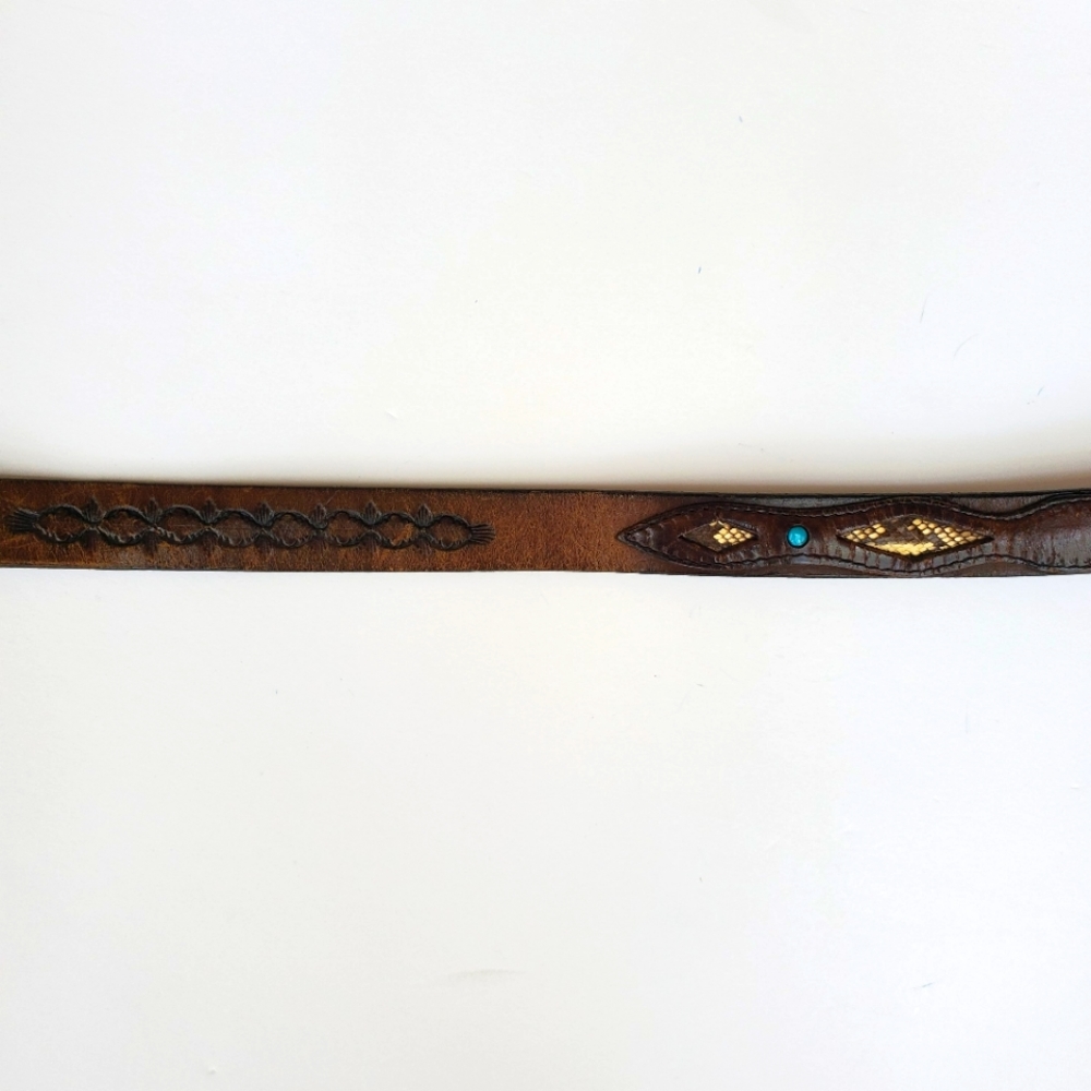 Python & Turquiose Leather Belt Genuine by Southwick / Western Boho - Picture 3 of 16